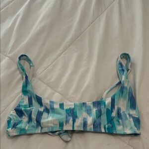 Aerie Blue and White Scoop Bikini Top